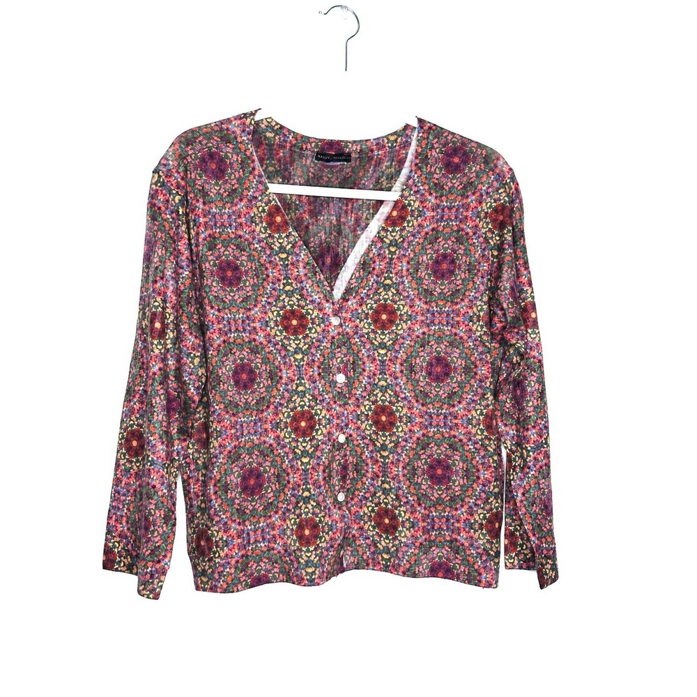 Nally & Millie Cardigan Sweater Women S Multicolor Medallion Boho Lightweight